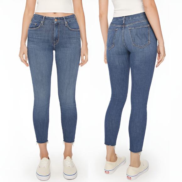 Mother The Looker Ankle Fray Jeans Blue Mid Rise Skinny Stretch Denim Size 25 - Picture 1 of 8